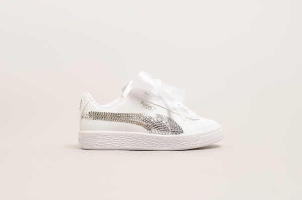 Puma Basket Heart Bling Pre-school ( White / Silver ) 366848-02